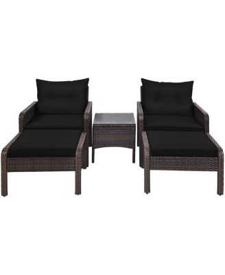 5 Pieces Patio Rattan Sofa Ottoman Furniture Set with Cushions