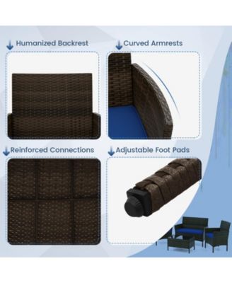 4 Piece Patio Rattan Conversation Set with Cozy Seat Cushions
