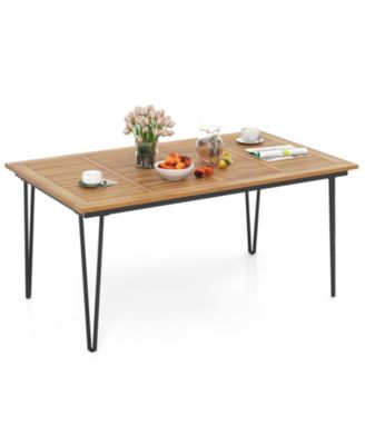 63 Inch Rectangular Outdoor Dining Table for 6 People with Acacia Wood Tabletop and Umbrella Hole-63 inches