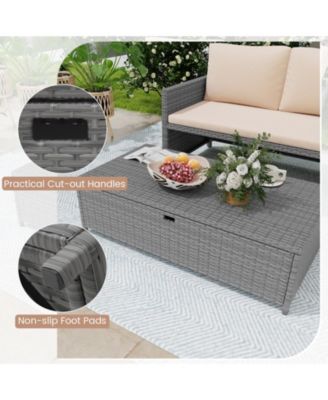 Outdoor Rattan Daybed Wicker Loveseat and 31 Gallon Storage Ottoman