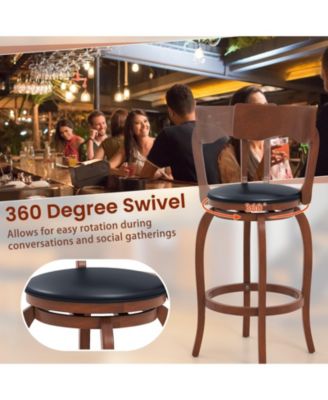 Swivel Bar Stools Set of 2 with Rubber Wood Frame and Upholstered Seat-29 Inch