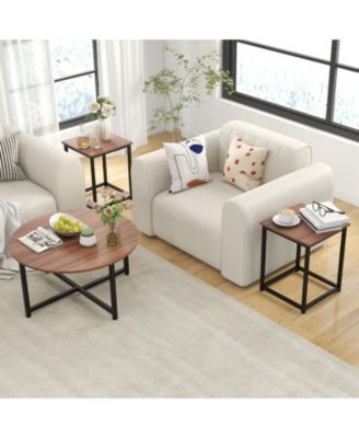 3-Piece Table Set Round Table and 2PCS Square End Tables