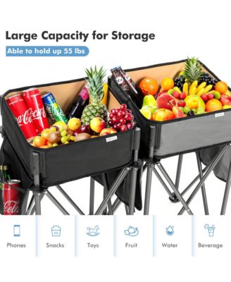 2 Pieces Folding Camping Tables with Large Capacity Storage Sink for Picnic