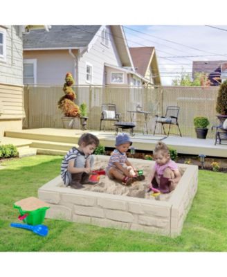 2-In-1 HDPE Kids Sandbox with Cover and Bottom Liner