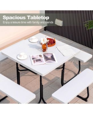 Outdoor Picnic Table with 4 Benches and Umbrella Hole
