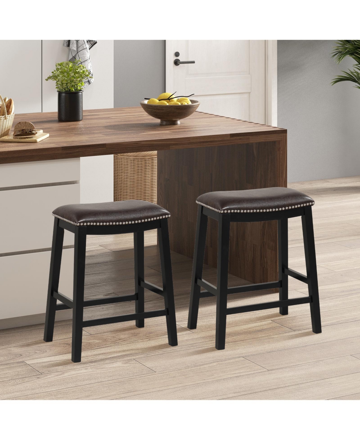 Gouun 26 Inch Counter Height Bar Stool Set of 2 with Upholstered Seat