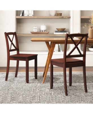 Wood Dining Chair Set of 2 with Rubber Wood Legs and Curved Backrest