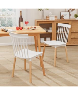 Set of 4 Windsor Dining Chairs with Spindle Backs and Curved Seats