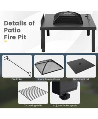 5 Pieces Patio Rocking Chairs and 4-in-1 Fire Pit Table with Fire Poker