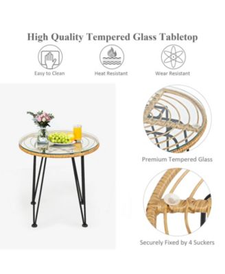 3 Pieces Rattan Furniture Set with Cushioned Chair Table