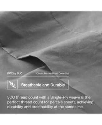DOZ 100% Long Staple Percale Cotton Duvet Cover Set, Hotel Cool Crisp, Breathable, Durable