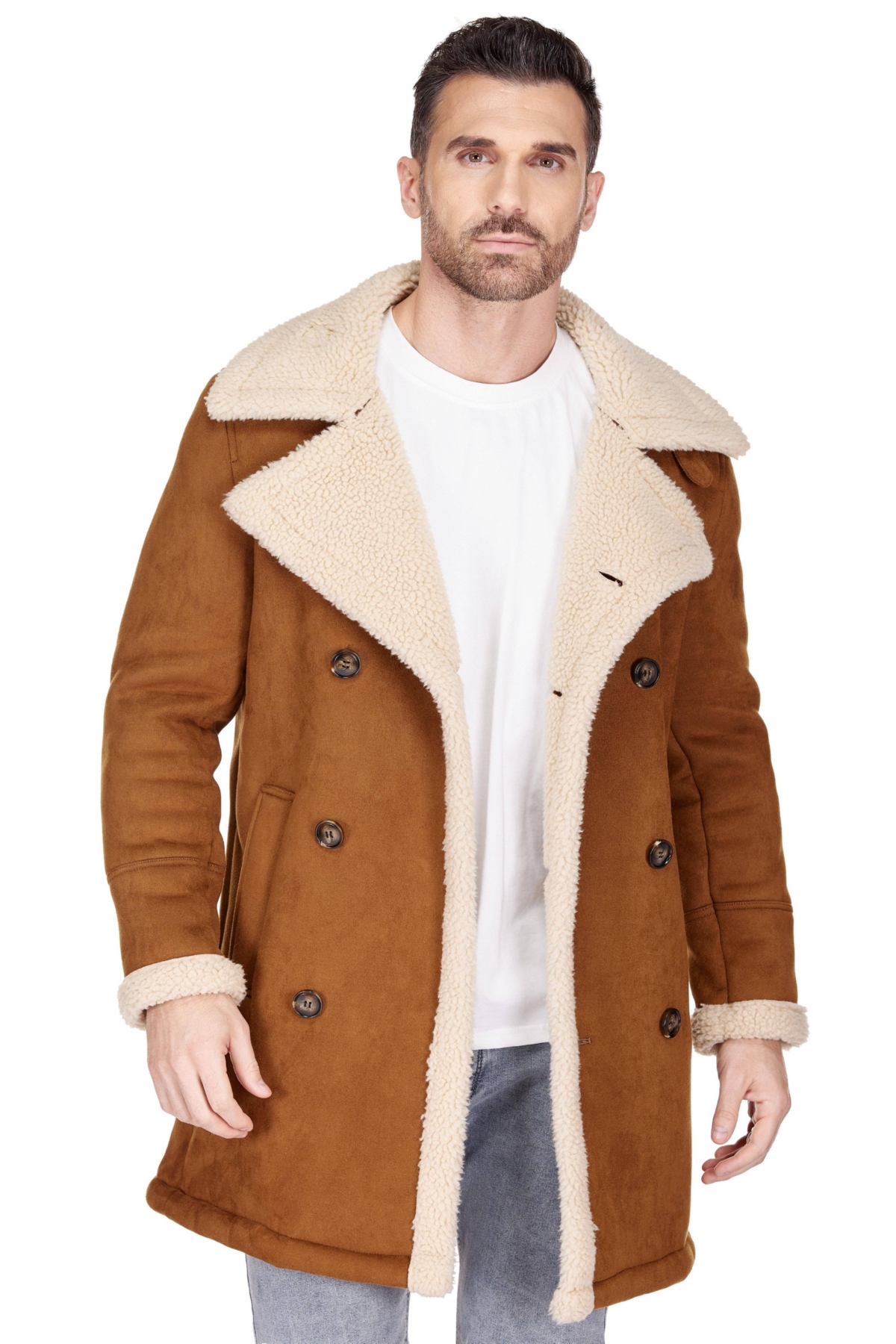 Braveman Men's Faux Shearling Double Breasted Overcoat