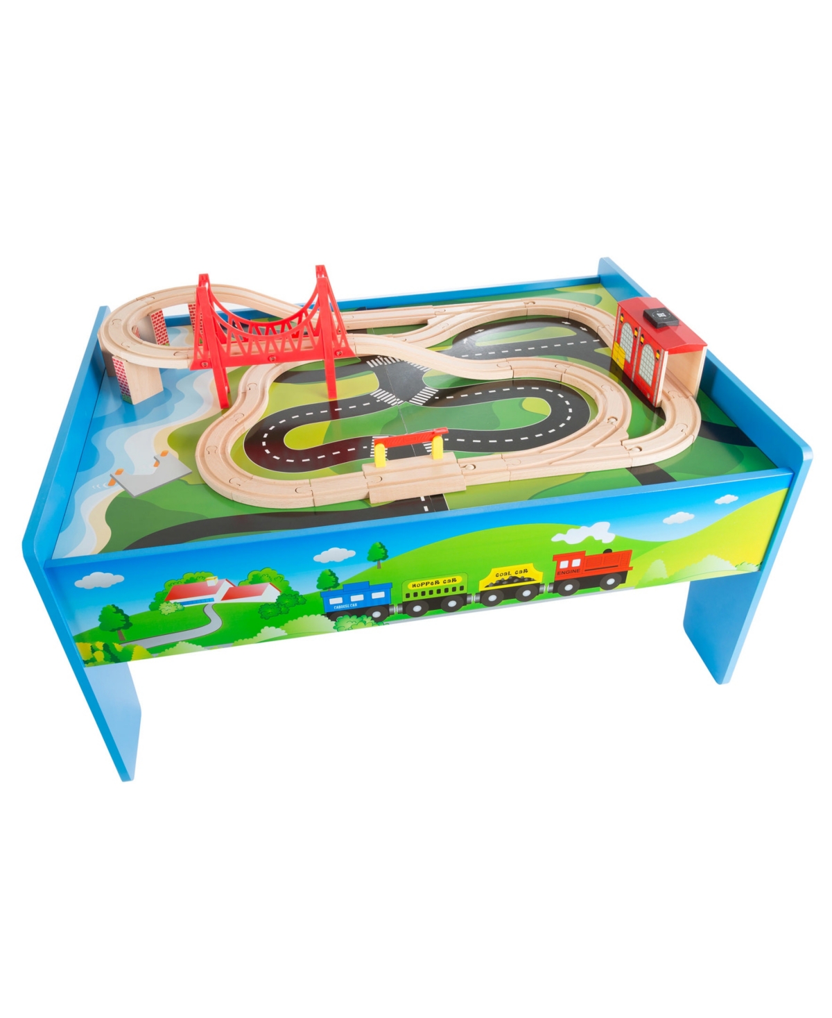 Trademark Global Hey Play 75-piece Wooden Train Set With Play Table In Multicolor