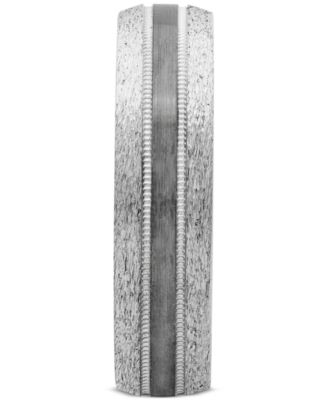 Men's Bark & Brushed Finish Wedding Band in Sterling Silver & Black Rhodium-Plate