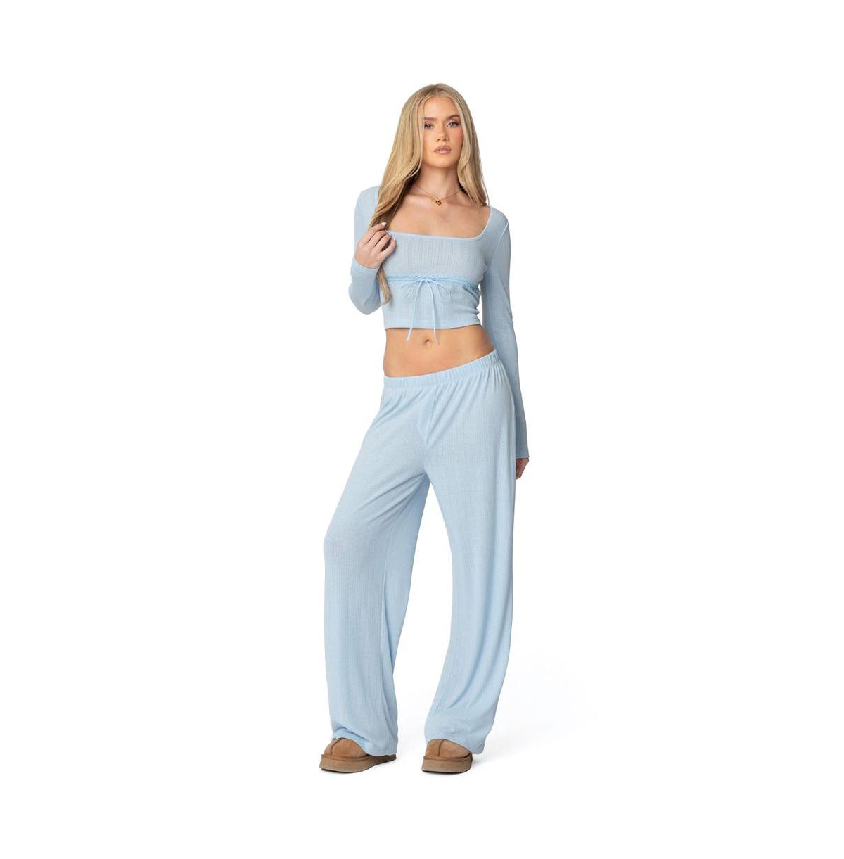 Edikted Women's Ren Pointelle Pants - Light-blue