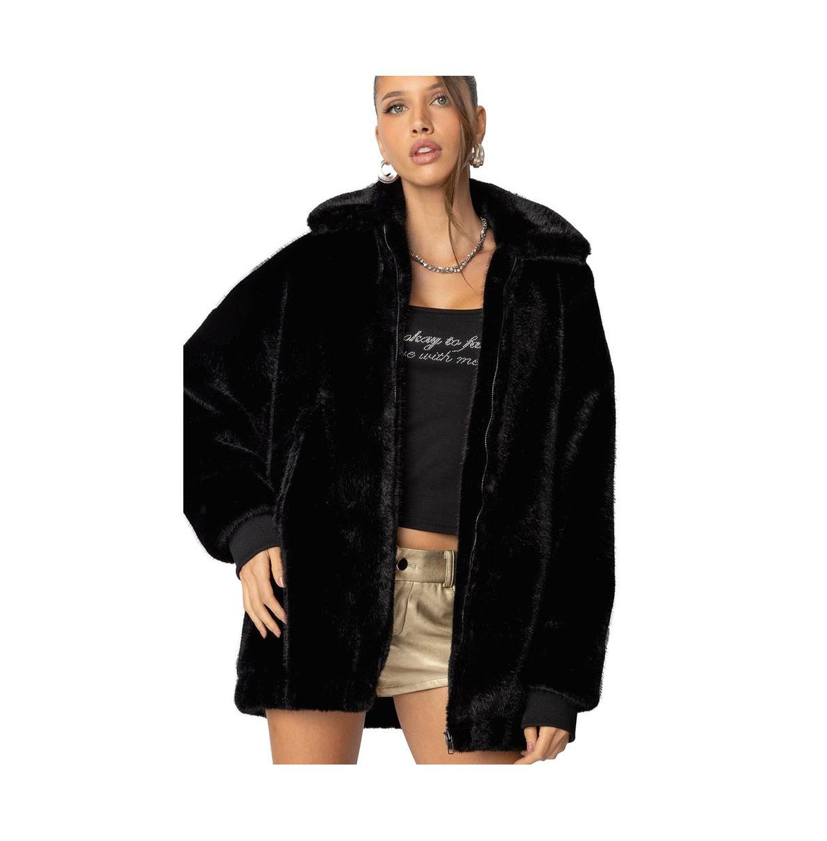 Women's Taylor Oversized Faux Fur Jacket - Black