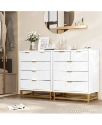 Dresser for Bedroom, 5 Drawer Dresser with Metal Legs, Modern Dresser Chest Organizer with Wide Storage, Chest of Drawers for Bedroom, Living Room, Entryway