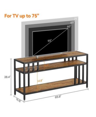 65" TV Stand for TV up to 75 Inches, Entertainment Center with Open Storage Shelves, TV Media Console Table with Quadruple-Tube Support for Living Room, Bedroom