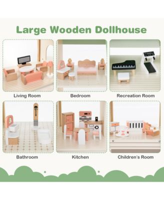 Wooden Corner Dollhouse Playset with 36 Pieces of Furniture and Accessories