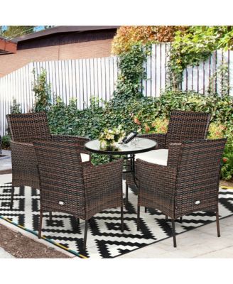 Patio 4PCS Rattan Arm Dining Chair Cushioned Sofa Furniture Brown