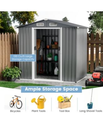 6 x 4 Feet Galvanized Steel Storage Shed with Lockable Sliding Doors