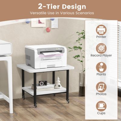 Under Desk Printer Stand with 360° Swivel Casters and Storage Shelves