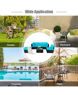 6 Pieces Outdoor Patio Rattan Furniture Set Sofa Ottoman