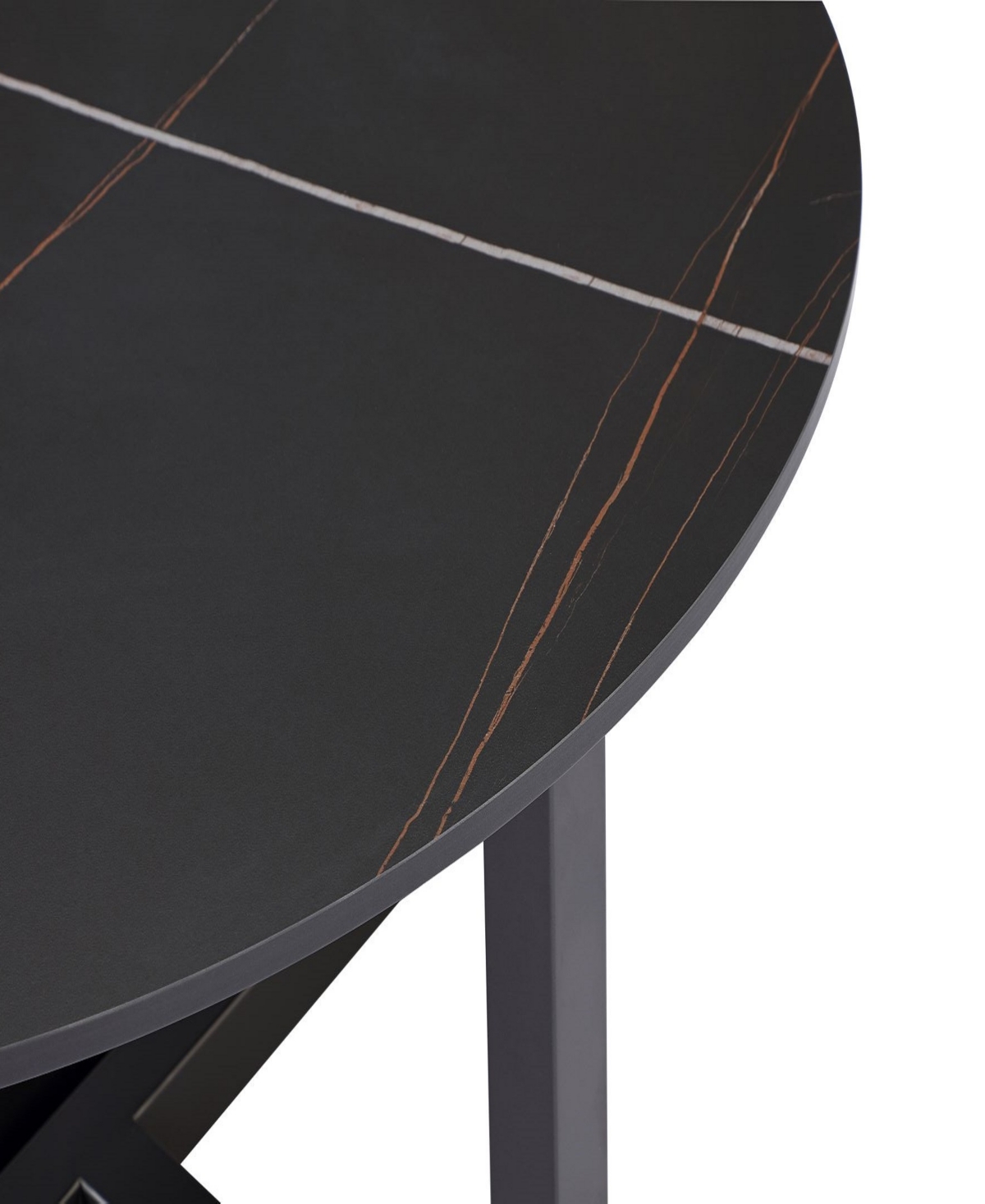 Macy's Emila 38" Round Sintered Stone Mix And Match Coffee Table In Black Sintered Stone,gunmetal