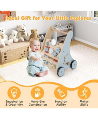 Wooden Baby Push and Pull Walker with Multi-Activity Learning Center