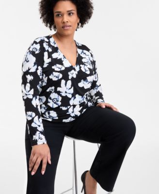 INC International Concepts Plus Size Dolman-Sleeve Surplice-Neck Top, Exclusively at Macy's