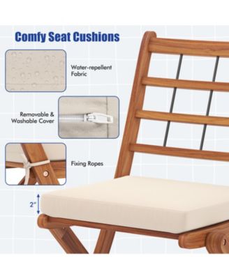 3 Pieces Acacia Wood Patio Bistro Set with Cushions