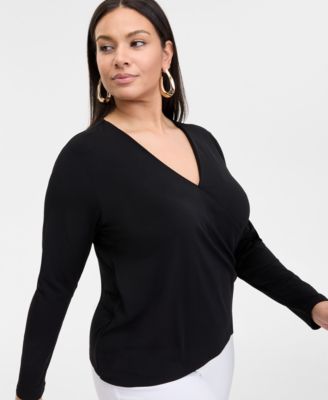 INC International Concepts Plus Size Dolman-Sleeve Surplice-Neck Top, Exclusively at Macy's