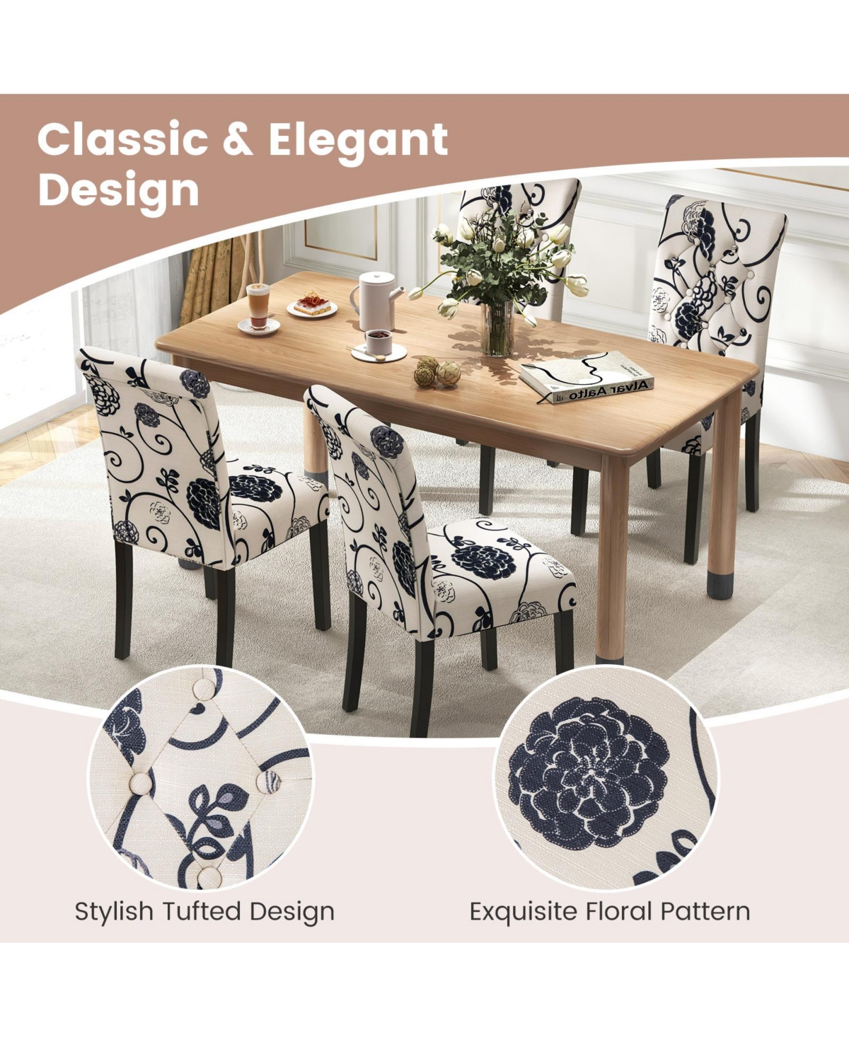 Gouun 2 Pieces Tufted Dining Chair Set with Adjustable Anti-Slip Foot Pads