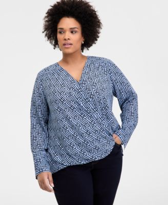 I.N.C. International Concepts - Plus Size Cuffed Surplice Blouse