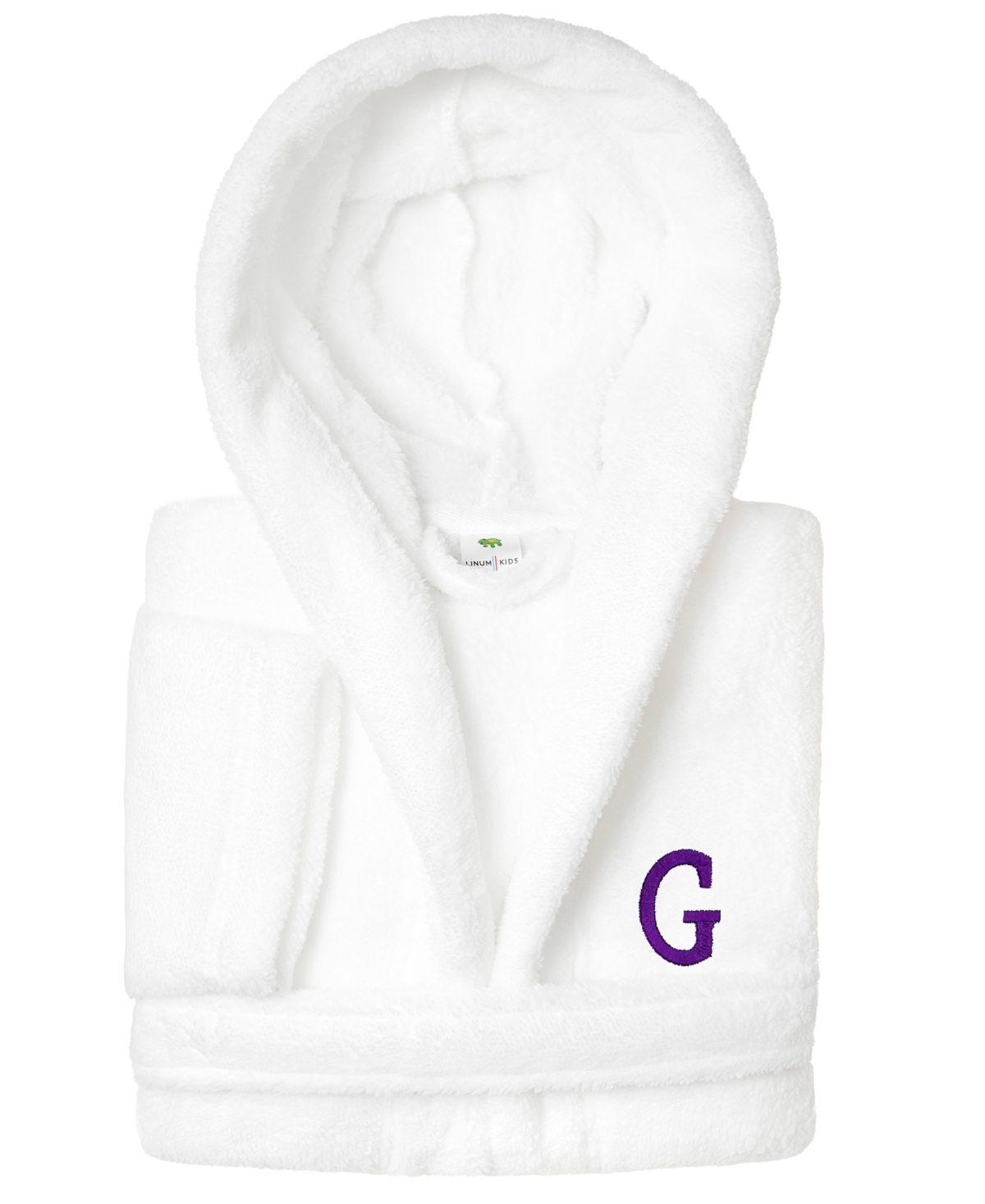 Linum Home Personalized Kids Super Plush Hooded Bathrobe In White,purple G