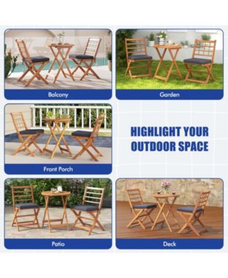 3 Pieces Acacia Wood Patio Bistro Set with Cushions
