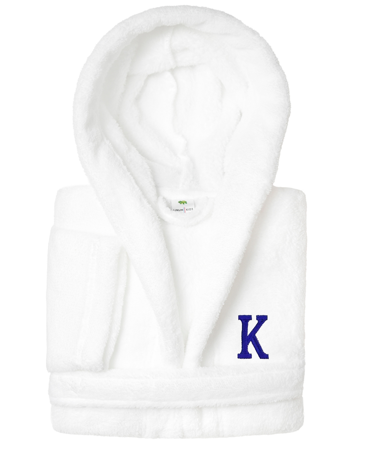 Linum Home Personalized Kids Super Plush Hooded Bathrobe In White,navy K