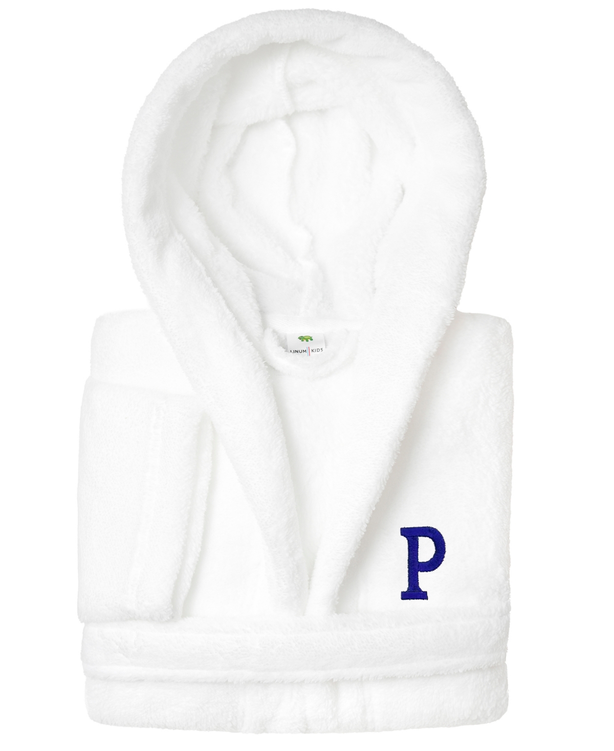 Linum Home Personalized Kids Super Plush Hooded Bathrobe In White,navy P