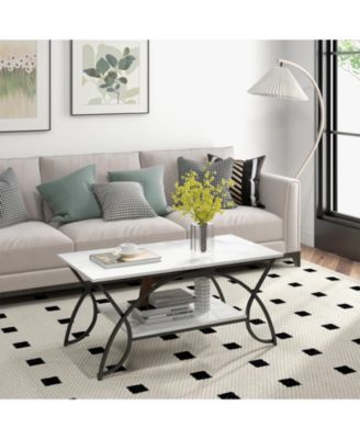 2-Tier Faux Marble Table with Marble Top and Metal Frame