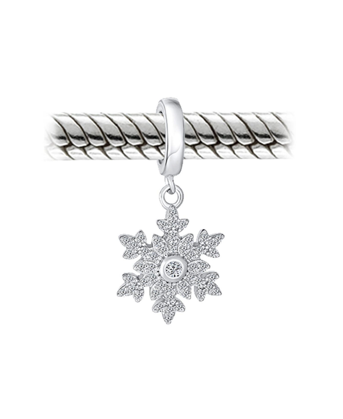 Bling Jewelry Christmas Dangle Snowflake Bead Charm .925 Sterling Silver