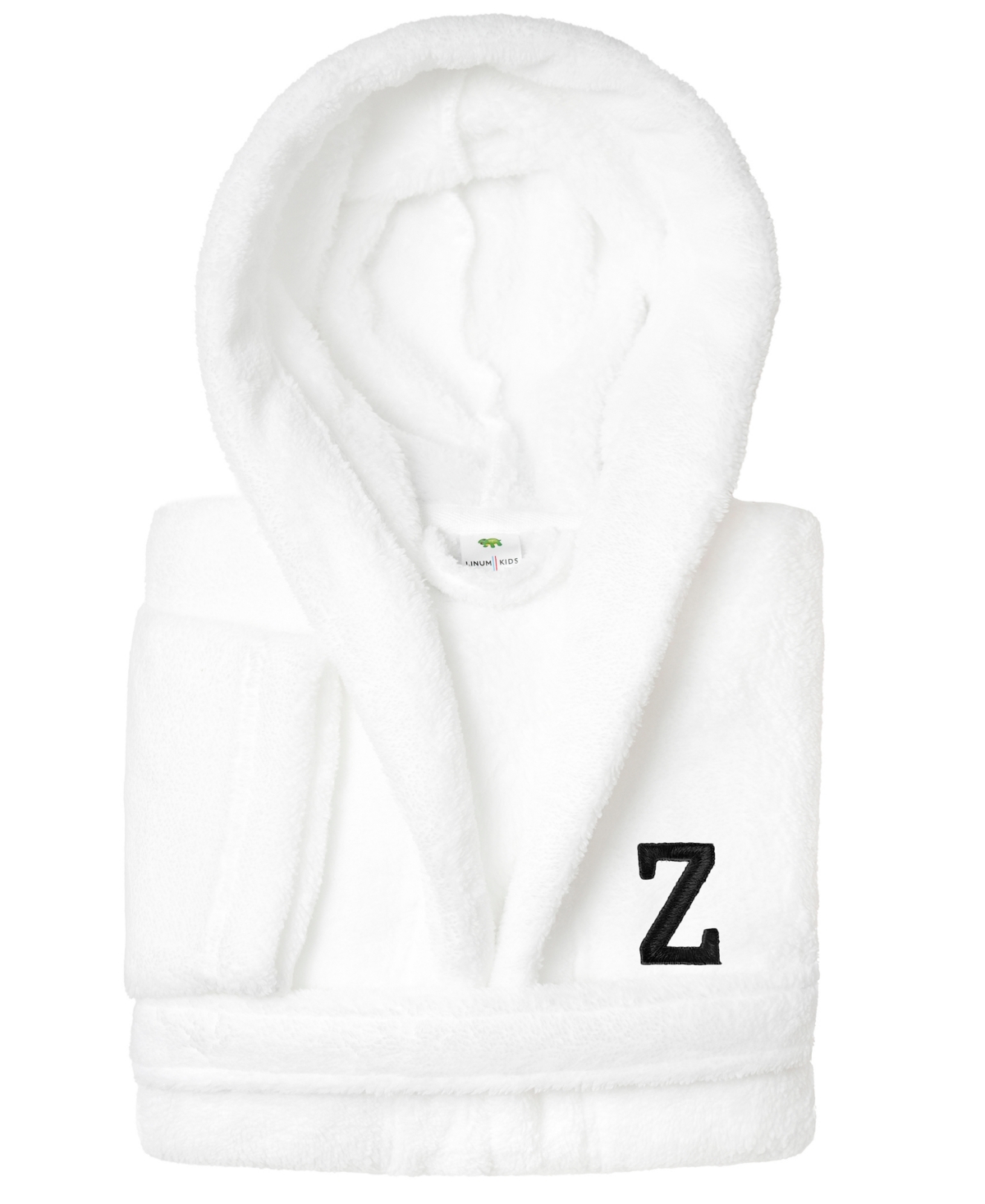 Linum Home Personalized Kids Super Plush Hooded Bathrobe In White,black Z