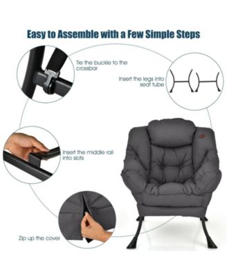 Modern Polyester Fabric Lazy Chair with Steel Frame and Side Pocket