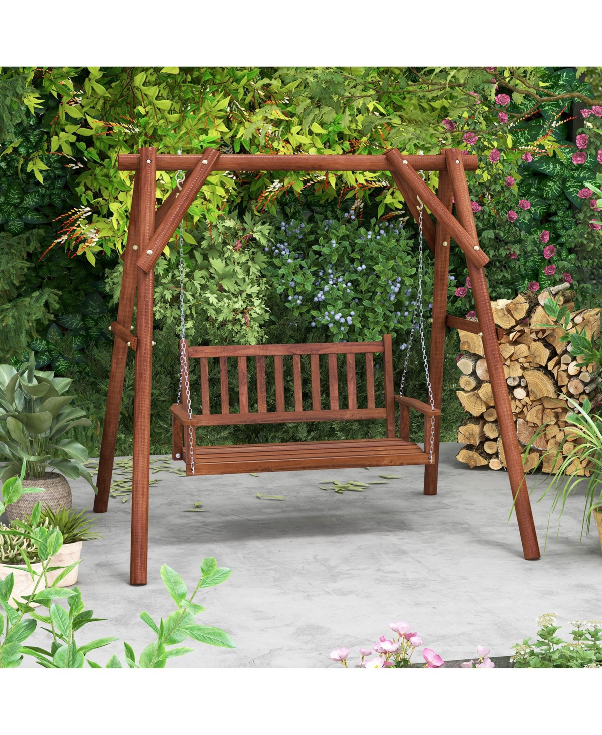 Gouun 2-Person Wooden Outdoor Porch Swing with lbs Weight Capacity