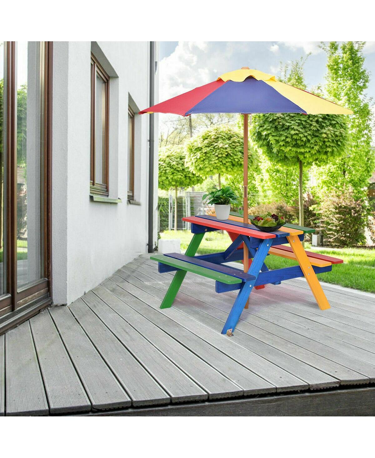 Gouun 4 Seat Kids Picnic Table with Umbrella