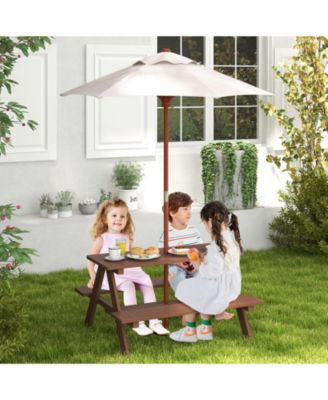 Outdoor 4-Seat Kid's Picnic Table Bench with Umbrella