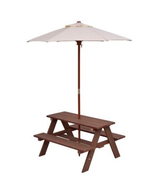 Outdoor 4-Seat Kid's Picnic Table Bench with Umbrella