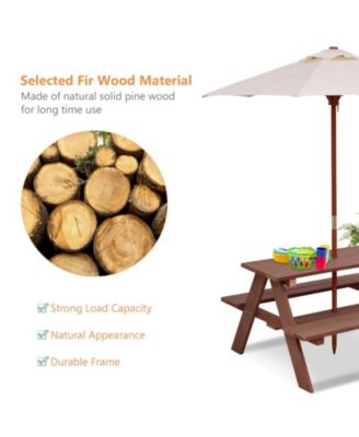 Outdoor 4-Seat Kid's Picnic Table Bench with Umbrella