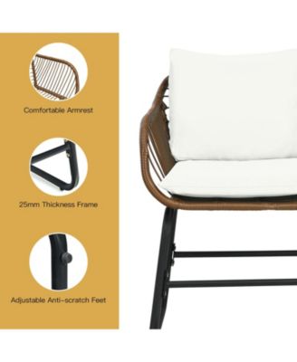 3 Pieces Patio Rattan Bistro Set Cushioned Chair Glass Table Deck