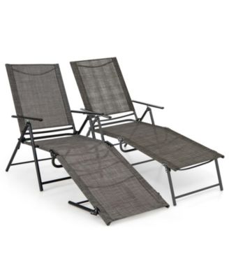 2 Piece Patio Folding Chaise Lounge Chairs Recliner with 6-Level Backrest