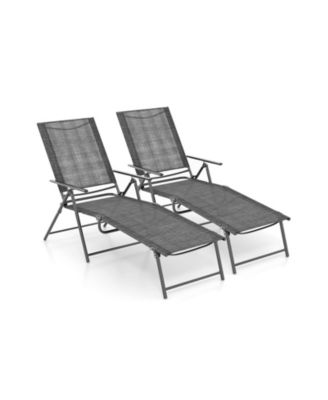 2 Piece Patio Folding Chaise Lounge Chairs Recliner with 6-Level Backrest
